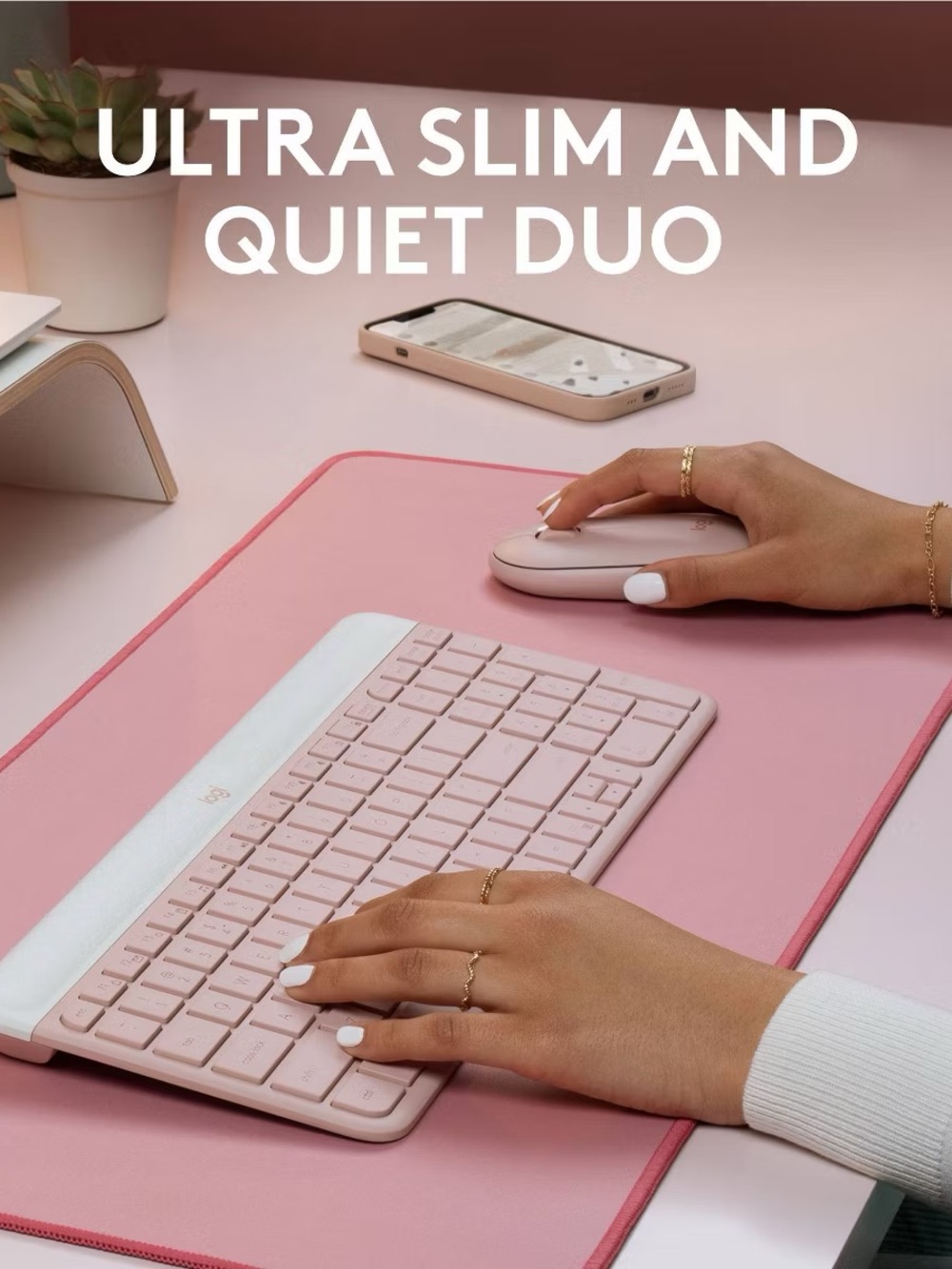Logitech MK470 Keyboard Pink: USB-A Low-Profile Full-Size Keyboard & Mouse Combo